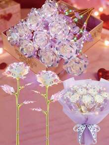 1 Pc / 3 Pcs/ 6 Pcs Gold Foil Rose Of Artificial Roses, Perfect Gift For Her,Party Gifts, Immortal Roses, Material With Stem Artificial Flowers, Colorful Plastic Artificial Flowers, Suitable For Wedding Party Decoration - Color White - View 2