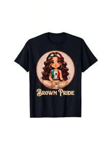 Camiseta Ootd Marrón Orgullo  Chola Chibi Girl Mes de la Herencia Latina - Negro - Ver 5