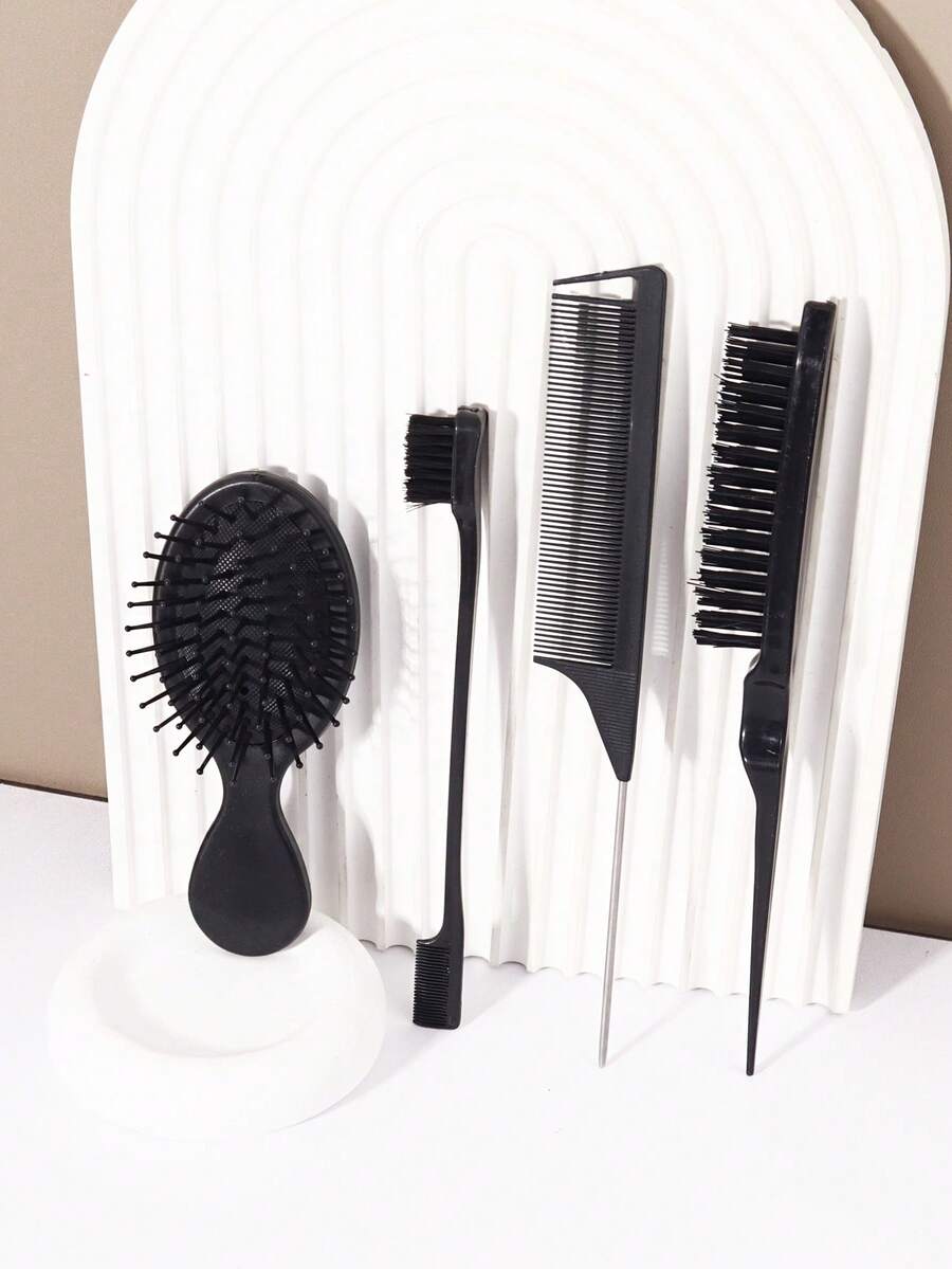 4pcs Styling Brush Set - Cute Mini Air Cushion Brush, Hair Brush, Rat Tail Comb, Edge Brush - Multicolor - View 1