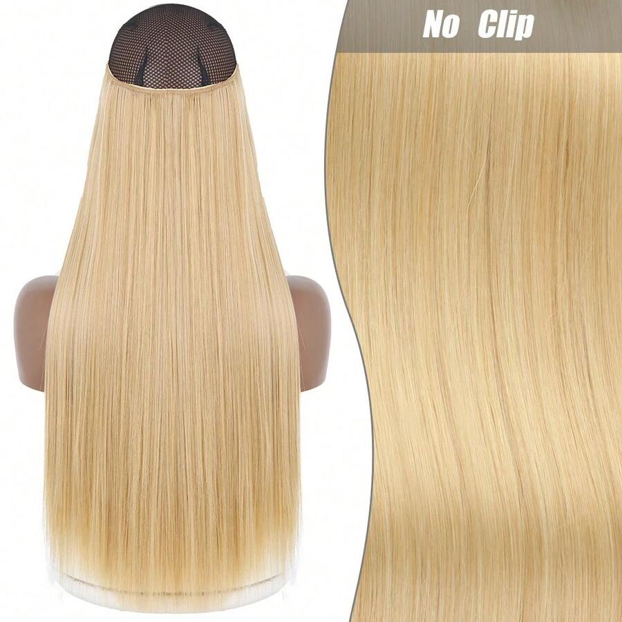 Clip-In Natural Hair Extension, Long Straight Synthetic Hairpiece, Blonde, Black, Mixed Color, Fake Hairpiece For Women HKQE - Coral Orange - View 1