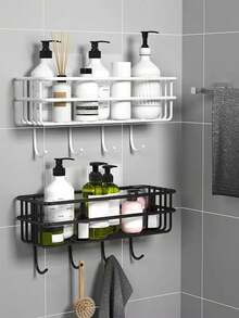 2pcs/1pc Stainless Steel Suction Cup Bathroom Shower Caddy, Bathroom Storage Rack - Black - View 8