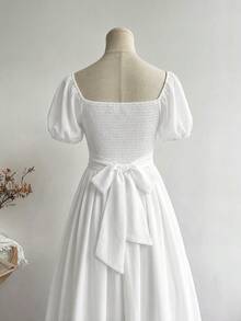 Rusttydustty 女士波西米亚风度假优雅休闲收腰白色雪纺长袖荷叶边连衣裙，适合夏季音乐节等场合 - 白色 - 查看 6