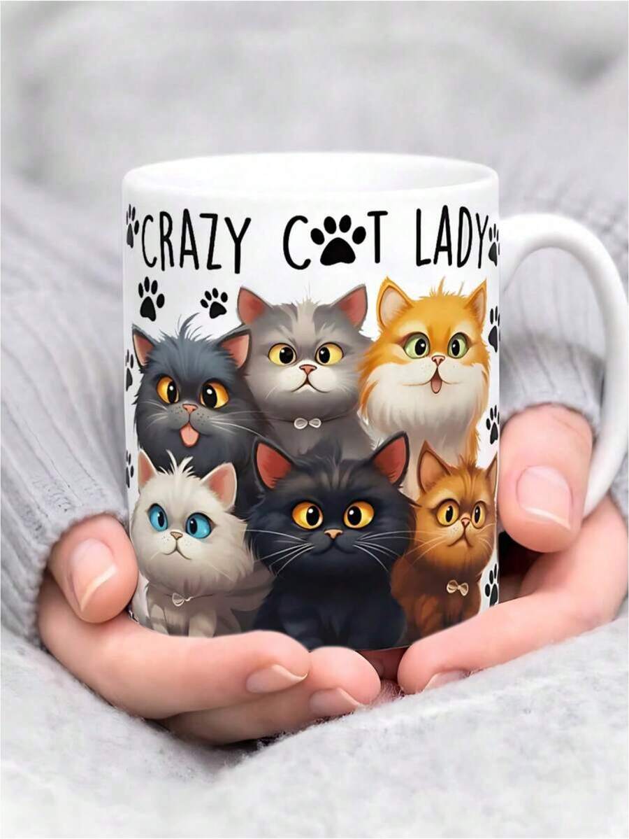 325ml Taza de café de cerámica con diseño de gato - Solo lavar a mano, aislada, reutilizable, versátil para café, jugo, leche - Regalo perfecto para amantes de los gatos en Navidad, Acción de Gracias, Día de San Valentín, Día del Padre, Día de la Madre - Regalo ideal de cumpleaños y festividades para la familia - Blanco - Ver 1