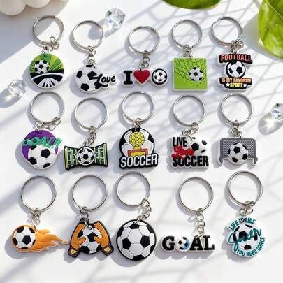 6pcs/1pc PVC Cartoon Football Keychain, Decorative Pendant With Keyring, Suitable For Party Favors, Holiday Supplies, Back To School Gifts, Backpack Decor, DIY Keychains, Collectibles, Car Key Chain, Fashion Backpack Accessories, Birthday Gifts (Random Style)
