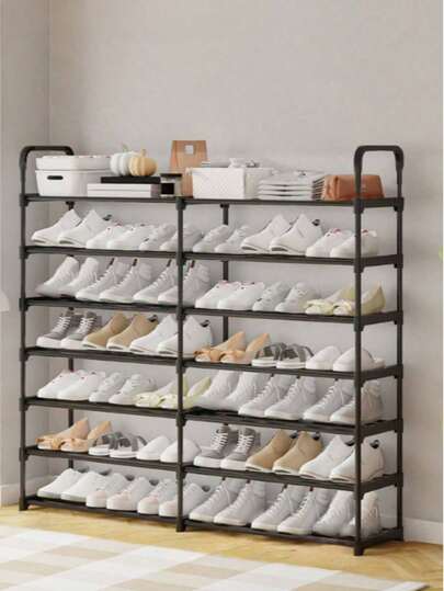 1pc New 2-8 Tier Double Row Shoe Rack, Easy Assembly Practical Storage Shelf, Home Decor For Autumn
