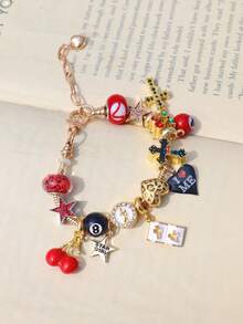 1条“爱自己”字母吊坠手链，1条深色十字架樱桃手链，1条星星女孩樱桃手链，1条宗教十字架手链，1条心形樱桃手链 - 金色 - 查看 7