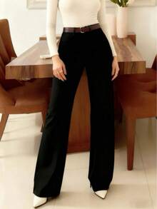 Women's Casual High Waist Wide Leg Washed Denim Jeans - Black - View 4