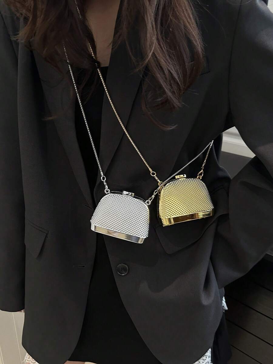 亮金色斜挎包，迷你贝壳包，口红耳机收纳袋，零钱包，链条包，适合派对和宴会场合