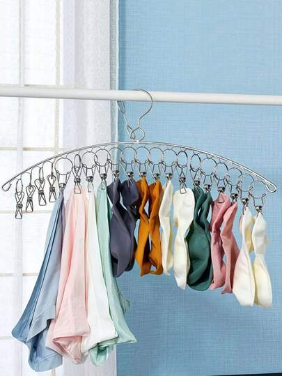 1个不锈钢袜子晾衣架，颜色随机，防风衣架