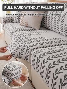 1pc Leaf Swaying Flannel 3-Seater Chaise Sofa Cover, Elastic Full Wrap Protective Slip Cover, Anti-Slip Anti-Scratch, Suitable For 1/2/3/4 Seater Sofa In Living Room, All Seasons - Black - View 7
