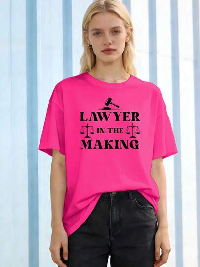 Plus Size Women's Lawyer To Be  Print T - Shirt, Vibrant Geometric Pattern, Soft Round Neck, Playful Design, Machine Washable Suitable For New Year Gifts, Easter Spring Summer Fashion,