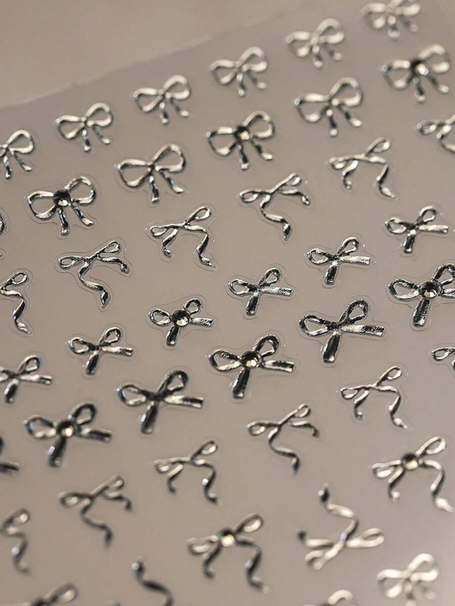 1 Luxurious And Elegant Butterfly Tie Nail Art Sticker, French Sweet Butterfly Crystal Diamond Nail Art Sticker, Nail Art Sticker - Silver - View 1