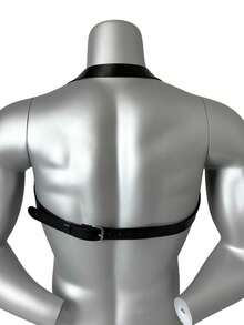 1pc Men's PU Leather Chest Harness Belt Body Bondage Chest Chain Punk Goth Clothing Rave Party Accessories - Black - View 4