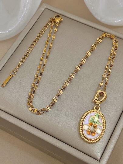 Elegant Dainty Vintage Pendant Necklace For Women Light Purple Flower Jewelry Suitable For Women And Girls To Wear To Parties Wedding Holiday Valentine's Day Date Wear Gift