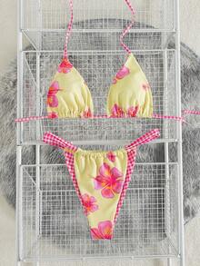 Women's Triangle Bikini 2 Pieces Set With AB Print Pattern, Suitable For Island Vacation And Photography - Multicolor - View 4