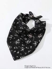 1条女士时尚花卉褶皱围巾，沙滩/度假围巾 - 黑色 - 查看 3