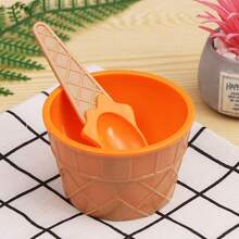 2pcs Plastic Ice Cream Bowls, Ice Cream Spoon Bowl Set, Creative Cartoon Double Layer Bowls - Multicolor - View 4