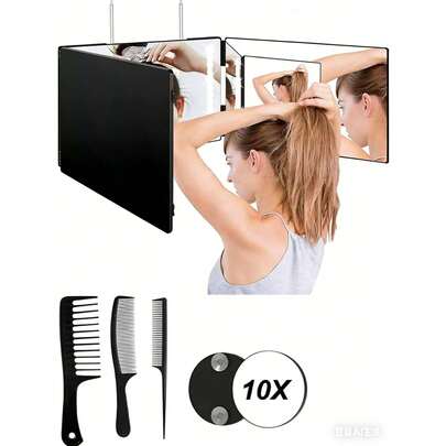 3 Way Mirror Trifold Mirrors, Adjustable Barber Mirror Telescoping Hooks For Self Hair Cutting, 360 Mirror For Men Shaving Women Dyeing Hair Braiding