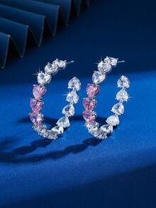 一对优雅奢华的心形闪亮立方氧化锆C形耳环，适合日常佩戴、婚礼、毕业典礼、生日、派对等场合。 - 彩色 - 查看 2