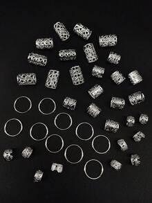 40pcs Silver Hair Accessories Set, Adjustable Hair Clips, Rings, Pearls, Suitable For Braids, Curls, Buns, Girl Hair Decorations - Silver - View 3