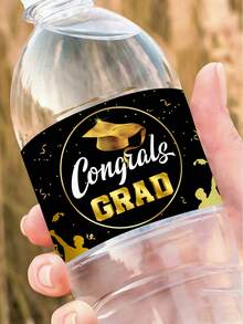 8/16张 2026毕业季水瓶贴纸，毕业派对水瓶贴纸，黑金/白金主题纸质贴纸，21*5厘米，适用于毕业定制贴纸、毕业派对贴纸、高中/大学毕业派对、毕业庆祝活动、祝贺毕业派对用品 - 查看 8