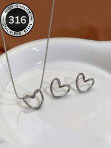 Bộ dây chuyền và bông tai hình trái tim bằng thép không gỉ 316, dây chuyền choker hình trái tim tối giản thanh lịch, không gây dị ứng, không phai màu, đa năng, thích hợp đeo đi làm và hẹn hò, quà tặng kỷ niệm, quà tặng ngày Valentine cho người yêu. - bộ hình trái tim - Xem 13