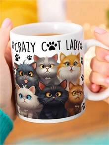 325ml Taza de café de cerámica con diseño de gato - Solo lavar a mano, aislada, reutilizable, versátil para café, jugo, leche - Regalo perfecto para amantes de los gatos en Navidad, Acción de Gracias, Día de San Valentín, Día del Padre, Día de la Madre - Regalo ideal de cumpleaños y festividades para la familia - Blanco - Ver 4