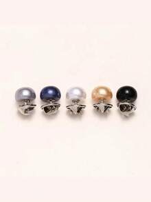 5 Packs Plastic Faux Pearl Snap Buttons | Adjustable No-Sew Rings, Glossy Spherical Deep Blue/Black/White/Grey/Champagne, Easy-To-Use For Shirts, Dresses, Jackets - Fashionable Clothing Fasteners - Multicolor - View 11