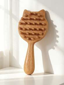 1pc Cute Massage Brush, Sandalwood Cat Massage Comb, Natural Wood Texture, 3D Cat Shape, Smooth Teeth, Soothing Massage, Relaxation, Coarse Tooth Comb, Gift, Valentine's Day, Home Care, Daily Grooming, Approx. 16CM Length - Massage Comb - View 12