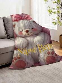 1pc Customized Bear Theme Pattern Fleece Blanket, Soft, Lightweight, Suitable For All Seasons, Perfect Birthday And Holiday Gift For Family And Friends - Multicolor - View 4