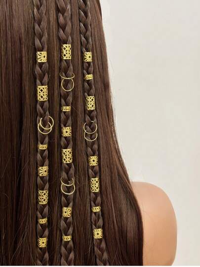 80pcs Gold Dreadlock Hair Beads Set, Adjustable Hair Accessories Suitable For Women And Girls Braids Design