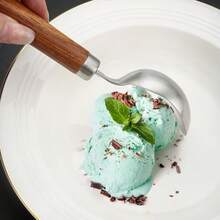 Wooden Handle Ice Cream Scoop, Stainless Steel Watermelon Fruit Dessert Spoon, High-Quality Ice Cream Scooper - Silver - View 2