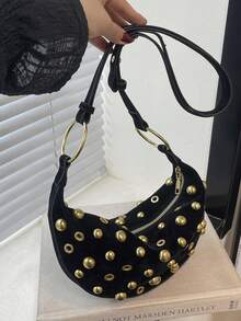 Dedoo 2025 New Fashion Rivet Decor Dumpling Bag, Korean Version Small Clown Casual Matte Unique Shoulder Crossbody Bag, Retro Style Suitable For Commuting, Daily Shopping And Practical Use - Black - View 8