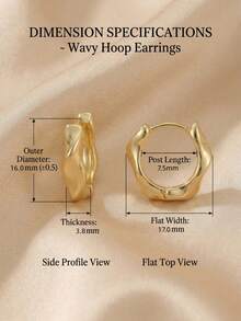 一对简约日常款金色波浪形扭曲耳环，带扣环，女士耳环 - 幾何扭曲耳扣 - 查看 2