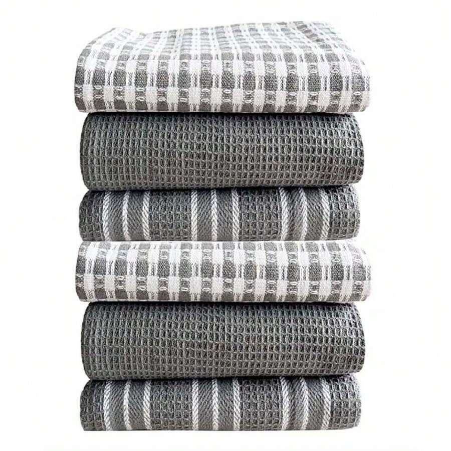 1 Set Of Soft, High-Absorbency Kitchen Dish Cloths - Large, Durable Waffle Weave Dishcloths, Offering Solid Color, Plaid And Striped Designs For Easy Cleaning And Drying - Ideal For Cooking, Baking And Tea Time - 45*65cm - View 1