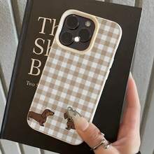 1个格子和狗狗印花荔枝纹理TPU手机壳，兼容 17/16/15/14/13/12/11 Plus/Pro Max系列，个性化INS风格保护套，简约时尚可爱图案，简约时尚保护 - 彩色 - 查看 1