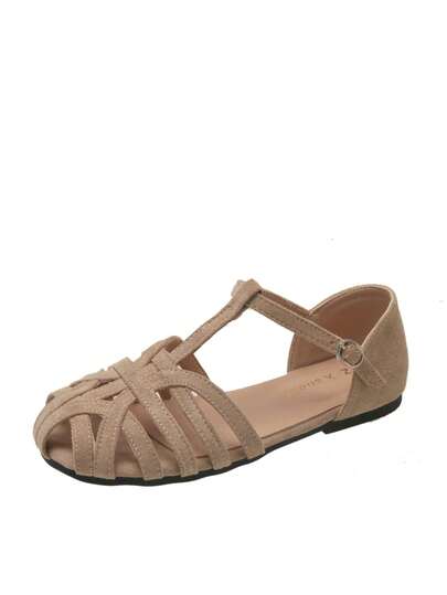 Sandal La Mã thời trang dành cho nữ, giày bệt đế bằng kiểu Mori cổ điển mùa hè mới, sandal kín mũi.
