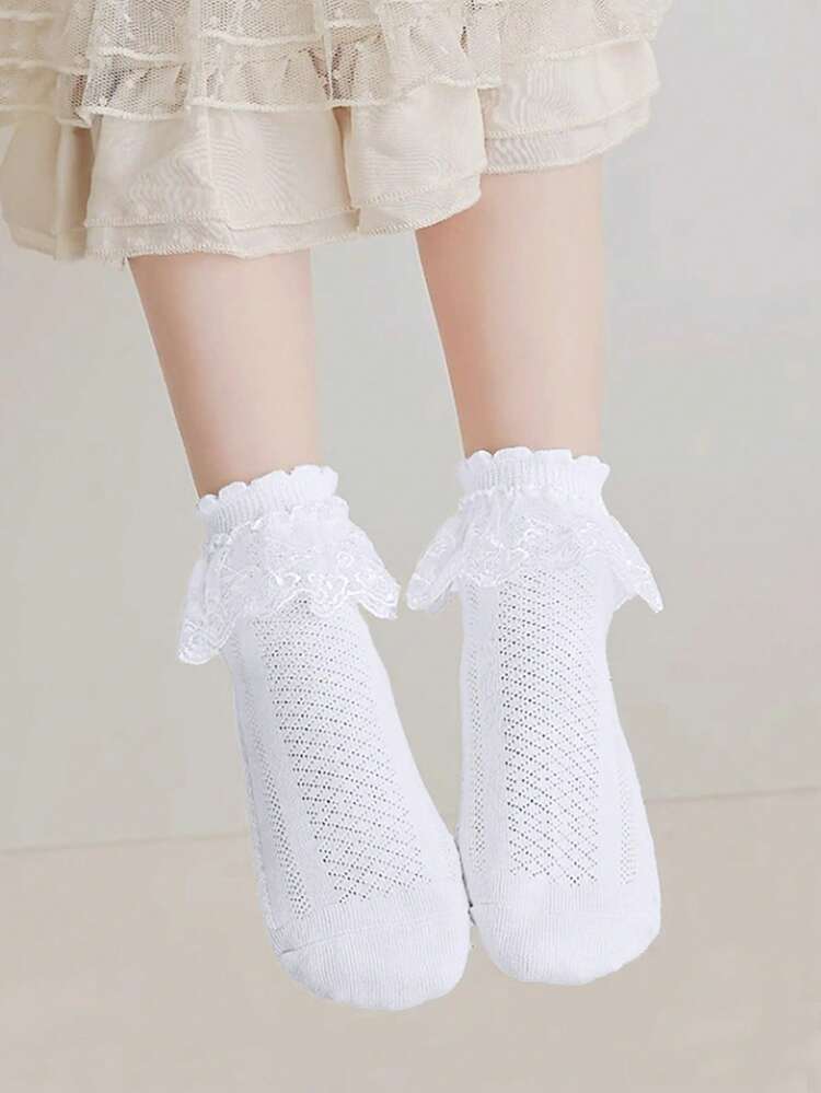 1 Pair Spring/Summer Children's Socks, 1-16 Years Old, Breathable Sweet Princess Cute Lace Mesh Socks, Pure White Girls Socks - White - View 10
