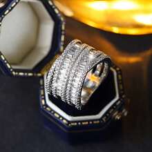 优雅圆形交叉合成立方氧化锆几何戒指，女士派对、订婚珠宝 - 白色 - 查看 10