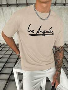 GRDR 男士复古圆领印花短袖T恤 - 杏色 - 查看 1