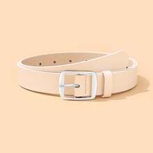 1pc White K-Color Square Buckle Fashion Decorative Versatile PU Waist Belt, Suitable For Daily Use - Beige - View 7
