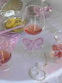 1pc INS风粉色超大蝴蝶结玻璃杯3D蝴蝶结玻璃杯家用下午茶咖啡杯果汁冷饮杯气泡水杯冰淇淋甜品杯早餐牛奶杯礼品杯 - 彩色 - 查看 9