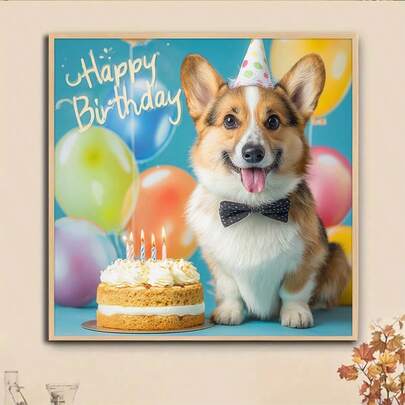 1pc DIY Dog & Birthday Cake 5D Diamond Painting Kit, [30*30cm/11.8*11.8in] [40*40cm/15.7*15.7in], Suitable For Adult Beginners, DIY Mosaic Diamond Art, Full Drill Handmade Hobby, Wall Decor For Living Room, Bedroom, Office, Surprise Gift For Family & Friends, Frameless