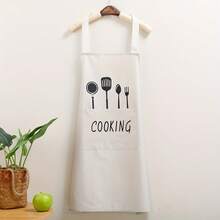 One Polyester Cooking Apron Featuring Pockets, Suitable Hand Washing, Designed Kitchen And Restaurant Applications, Offered In Black Or White With Illustrations Of Chef Hats And Utensils - Black - View 5