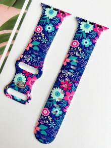 1条时尚彩色花卉图案硅胶表带，适用于 38/40/41/42/44/45/46/49mm，田园花卉图案柔软硅胶运动表带，兼容 Ultra 2 S10 SE 9 8 7 SE 6 5 4 3 2 1，适合搭配服装、日常佩戴、度假佩戴。 - 彩色 - 查看 2