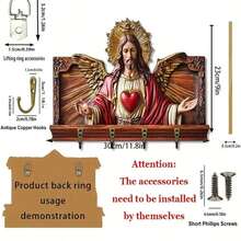 2026Key Holder Wall Wooden 2D Flat Jesus Hanger With 4 Hooks Religious Hanging Decor Entryway Living Room Home - Nhiều màu - Xem 8