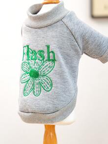 1pc Pet Clothes, Cute Round Neck Sweatshirt For Small/Medium Dogs & Cats, Vibrant Daisy Print - Grey - View 6