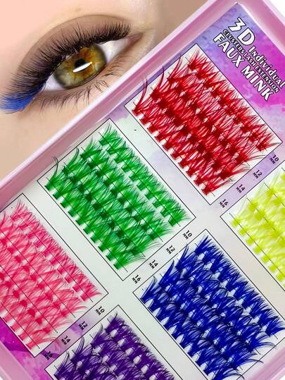 240 片 6 色混合单根假睫毛，D 形卷装，10-16 毫米彩色 DIY 假睫毛，自然纤细，超级柔软，超级轻盈，彩虹色可重复使用单节假睫毛，适合初学者在家或日常旅行、派对、音乐节等场合。