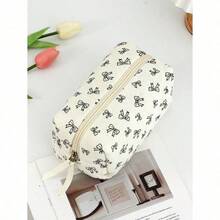 Cute Bow Make Up Bag Cute Bow Knot Pattern Toiletries Bag Travel Make Organizer Zipper Pouch, Quilted Cosmetics Bag, Stylish Foldable Commuter Makeup Bag For Brushes Aesthetic Cosmetic Bag For Gift, Friend, Girls, Student Quilted Floral Flower Zippered Makeup Bag Cute Floral Cosmetic Bag With Zipper Gift Storage Jewelry Organizer Box Bathroom Set Valentines Back To School Supplies - màu đen - Xem 8