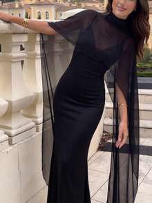 Romantic Vacation Elegant Sexy 2-In-1 Camisole Chiffon Bodycon Dress Black Summer - Black - View 3